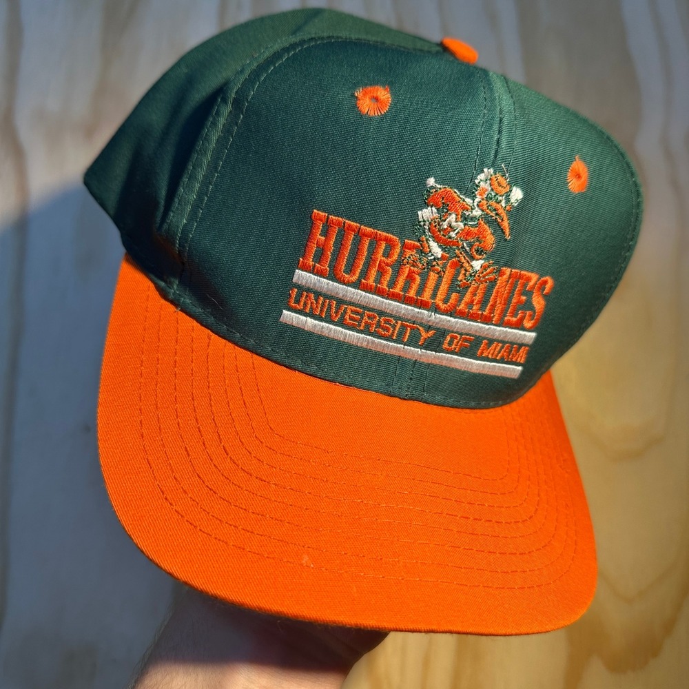 Alpha 1 University of Miami Hurricanes Vintage Snapback Hat Green Orange OSFA